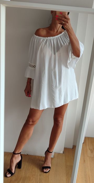 Sukienka tunika bluzka narzutka biała zwiewna kobieca wiskoza 38/M 40/