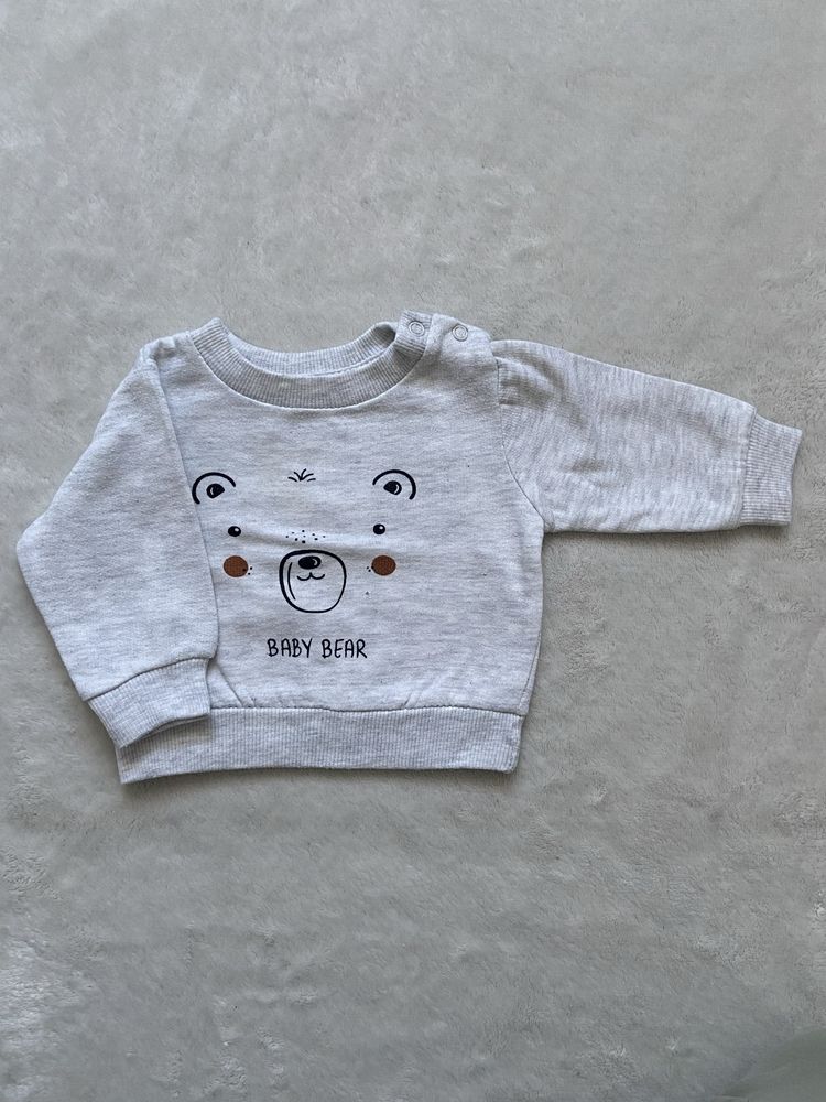 Szara bluza z misiem na napy niemowlęca dla chłopca Sinsay 62