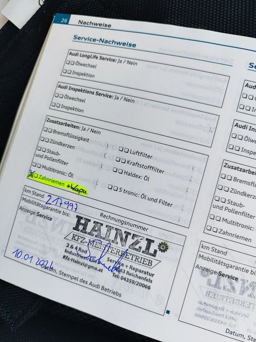 Audi A3 Sportback Książka serwisowa / 1.6 MPI