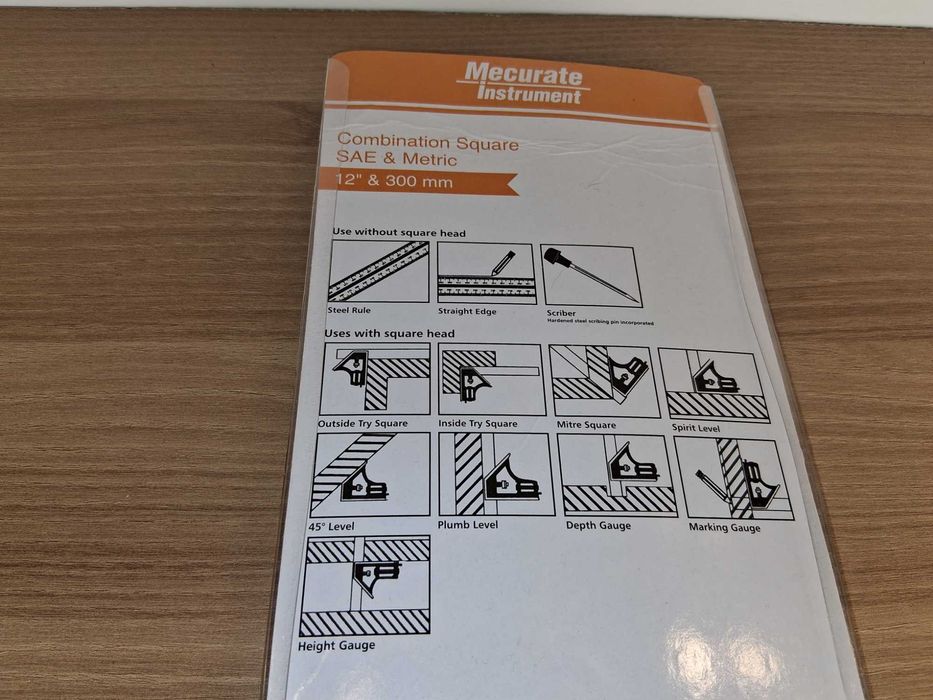 Y043 Kątownik Mierniczy Mecurate 12" 300mm Z Libellą i Rysikiem