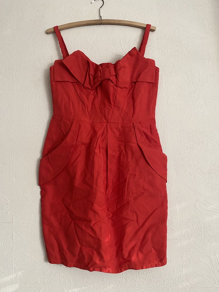 sukienka krótka czerwona na ramiączkach kokarda river island
