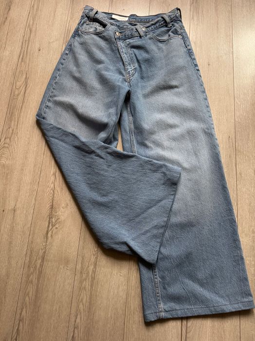 Zara широкі джинси з асиметричним поясом палаццо розмір 40