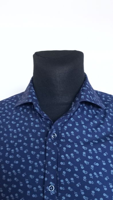 włoska granatowa wzorzysta męska koszula FB slim fit