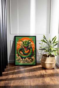 Plakat na Ścianę Obraz Zielony Chiński Smok Sztuka Dragon 40x60 cm