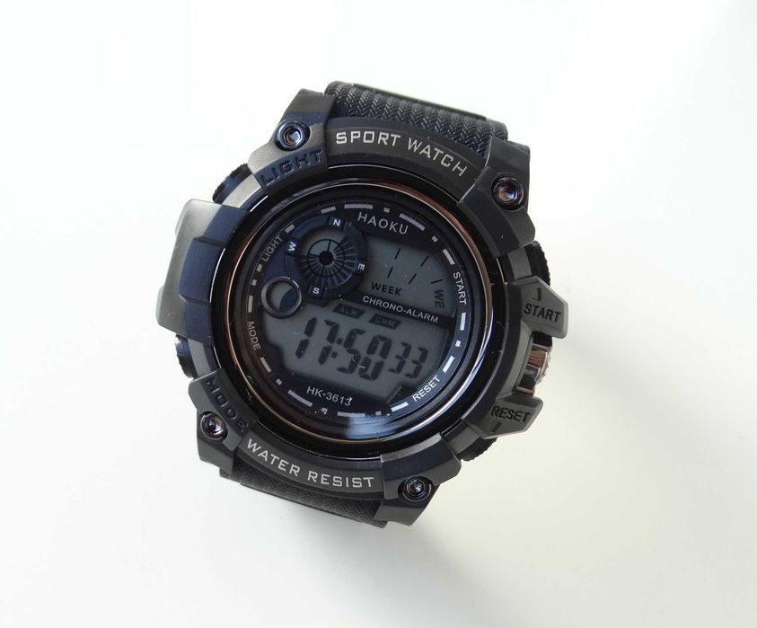 Wojskowy czarny zegarek męski elektroniczny sportowy datownik stoper