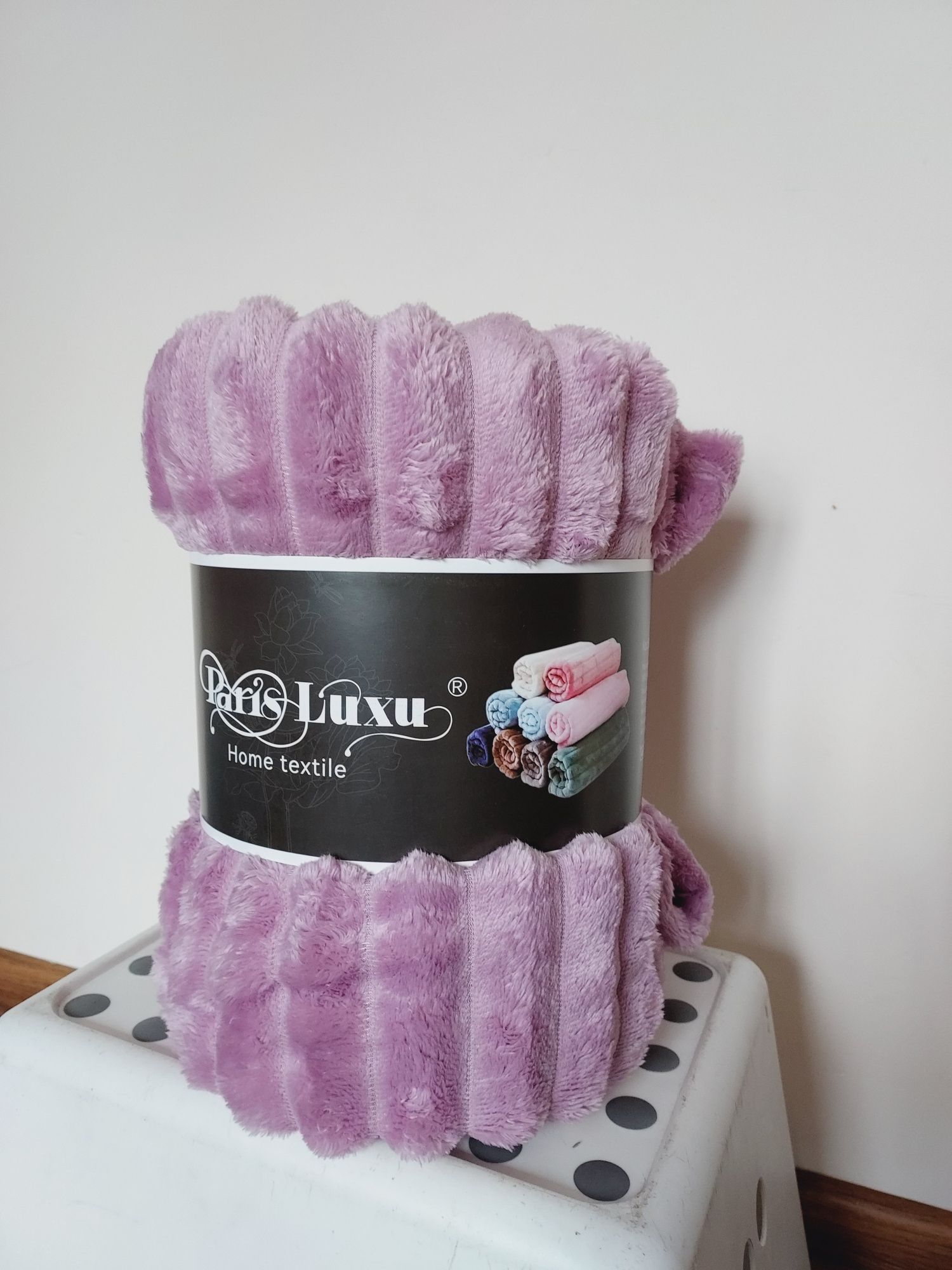 Koc 160x200 modny gruby w prążki liliowy