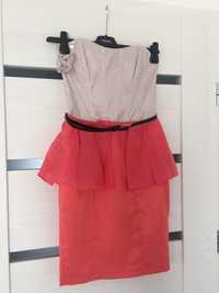 Sukienka Lipsy NOWA z baskinką koralowo-beżowa rozmiar S