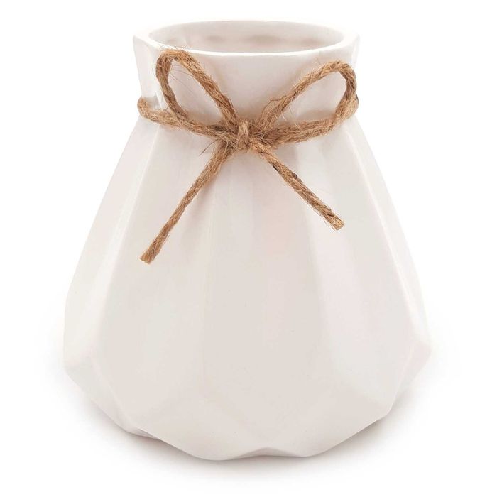 Wazon ceramiczny na kwiaty niski flakon glamour nowoczesny biały 13 cm