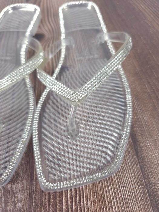 Transparentne japonki klapki świecące błyszczące cyrkonie 39