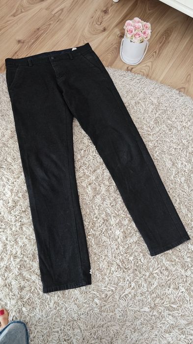 Spodnie męskie casualowe eleganckie szare w kratę ciepłe L na 34/34