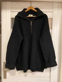 Czarny sweter oversize z suwakiem H&M