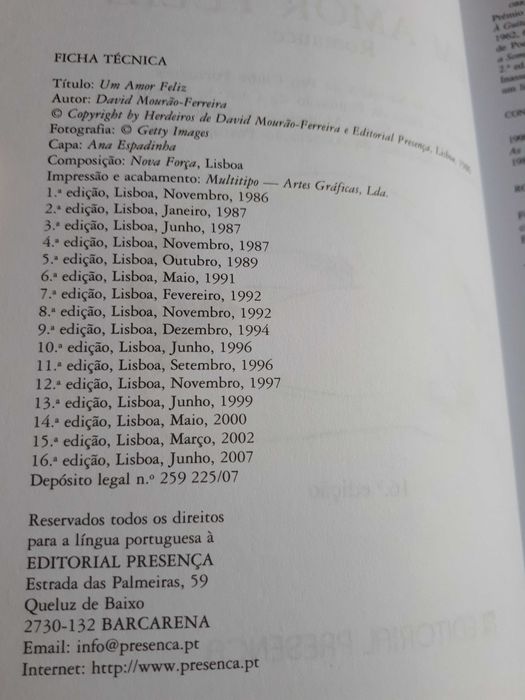 Livro “Um Amor Feliz” de David Mourão-Ferreira