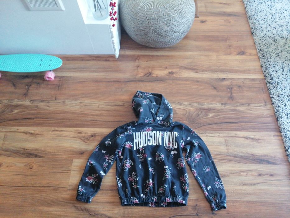 Bluza 134 140 H&M z kapturem dziewczęca kwiaty aplikacja