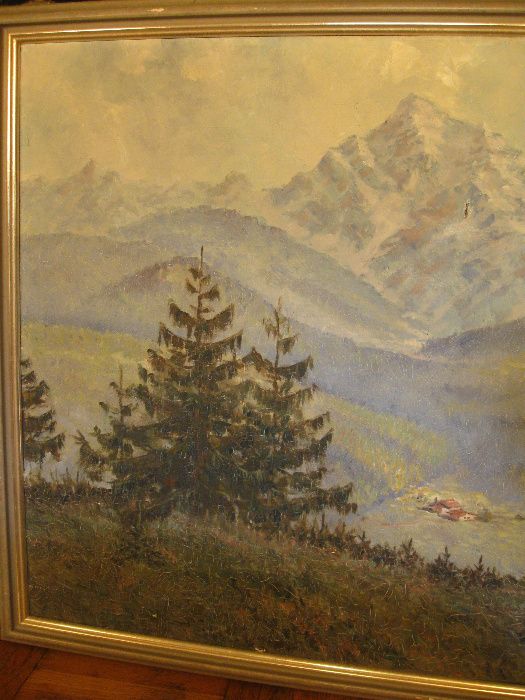 Obraz olej O. Guth Pejzaż górski 140X100cm Rama znany Autor Alpy Tyrol