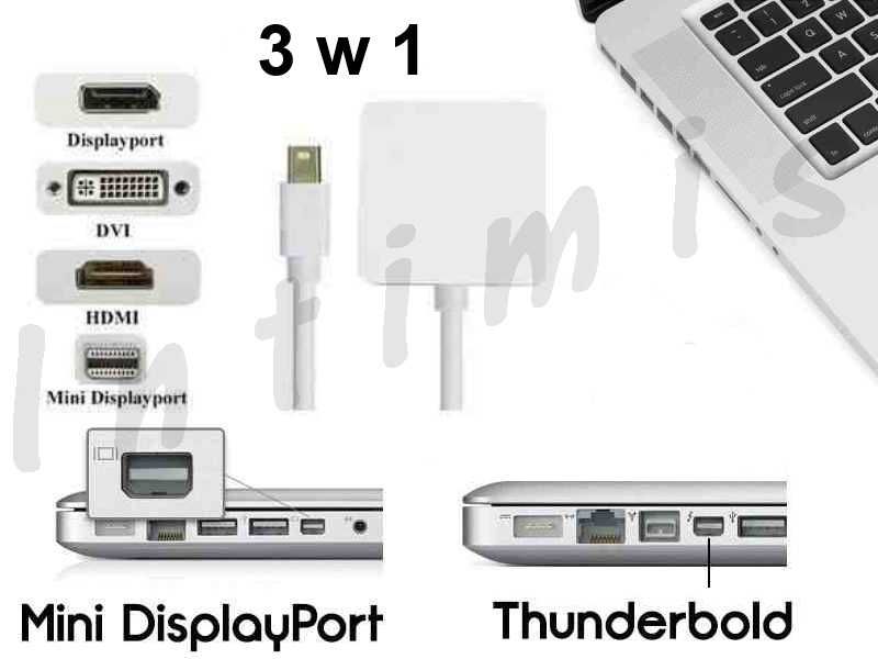 Mini Display Port Thunderbolt Adapter DVI HDMI DisplayPort 3w1 Macbook