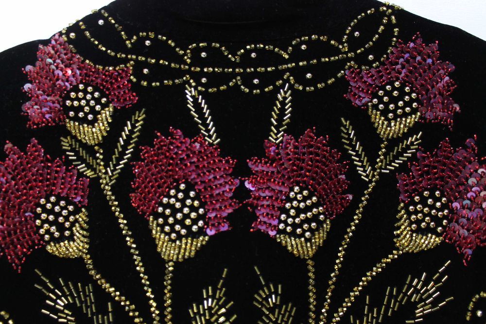 Вінтажний вишитий намистом, паєтками оксамитовий чорний піджак germany