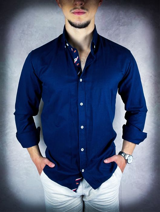 Nowa Stylowa Męska Granatowa Koszula «Ralph Lauren» z Bawełny / S