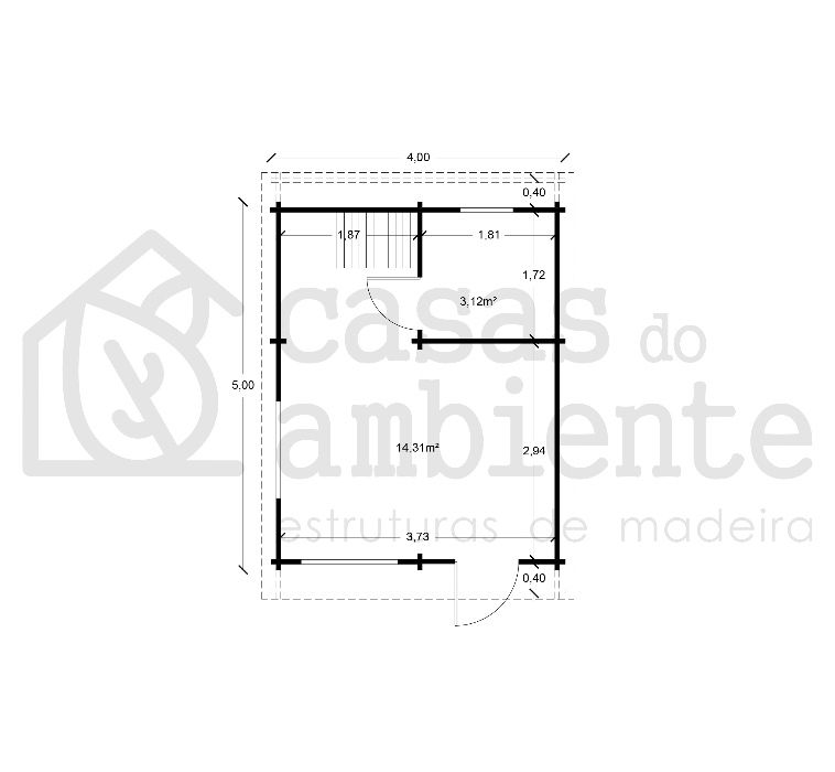 Casa de Madeira Pré-fabricada 5mx4m (20m2 + Sótão)