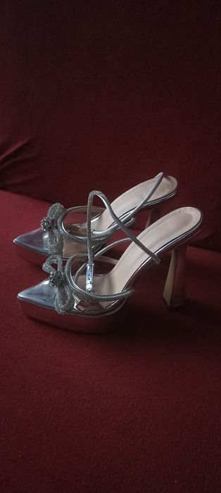 Szpilki sandałki przezroczyste odkryta pięta 40 41 z kryształkami