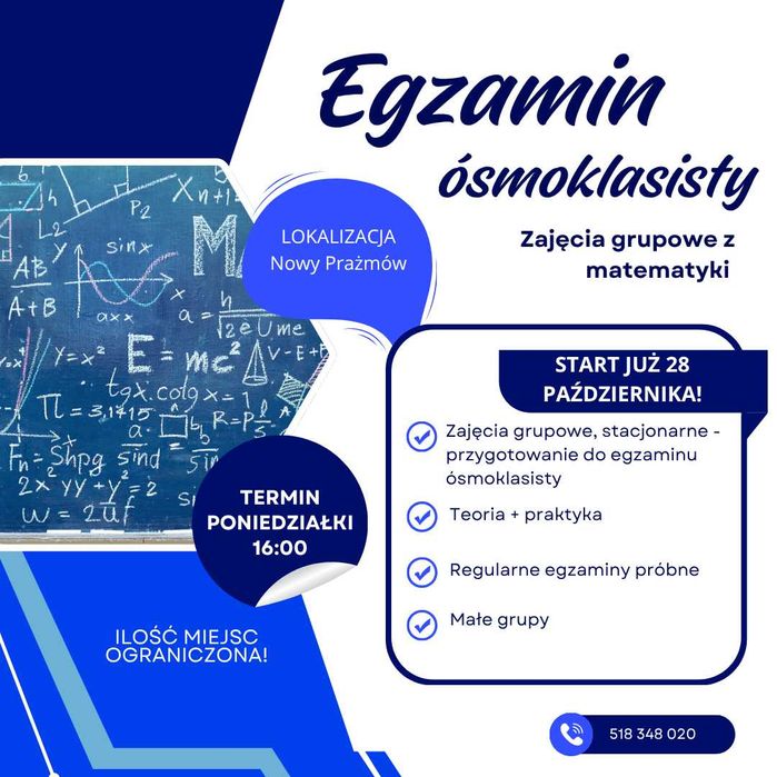 Korepetycje z matematyki, zajęcia grupowe do egzaminu ósmoklasisty