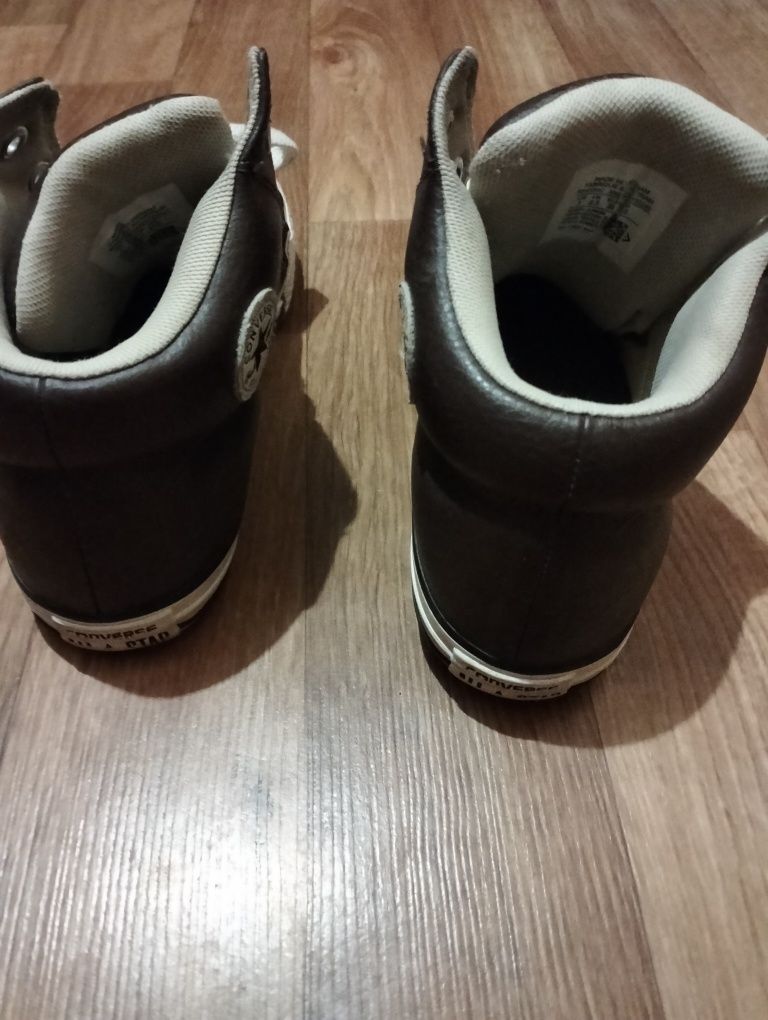 Кожаные утеплённые коричневые кеды кроссовки Converse