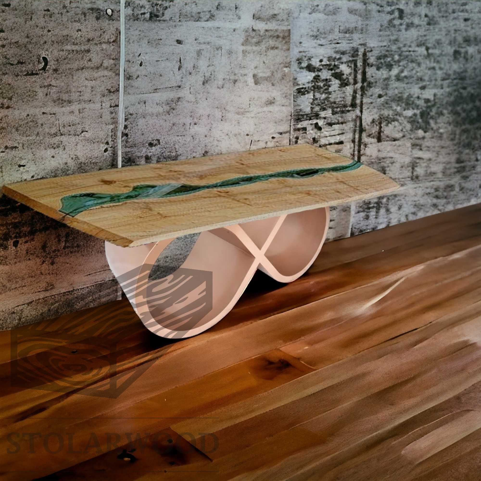 Stół FALA żywica drewno metal krzesła do jadalni salonu i ogrodu