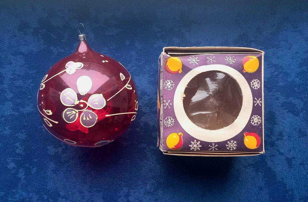 Ёлочная игрушка СССР - Шар Цветы Рыбы светящийся в упаковке
