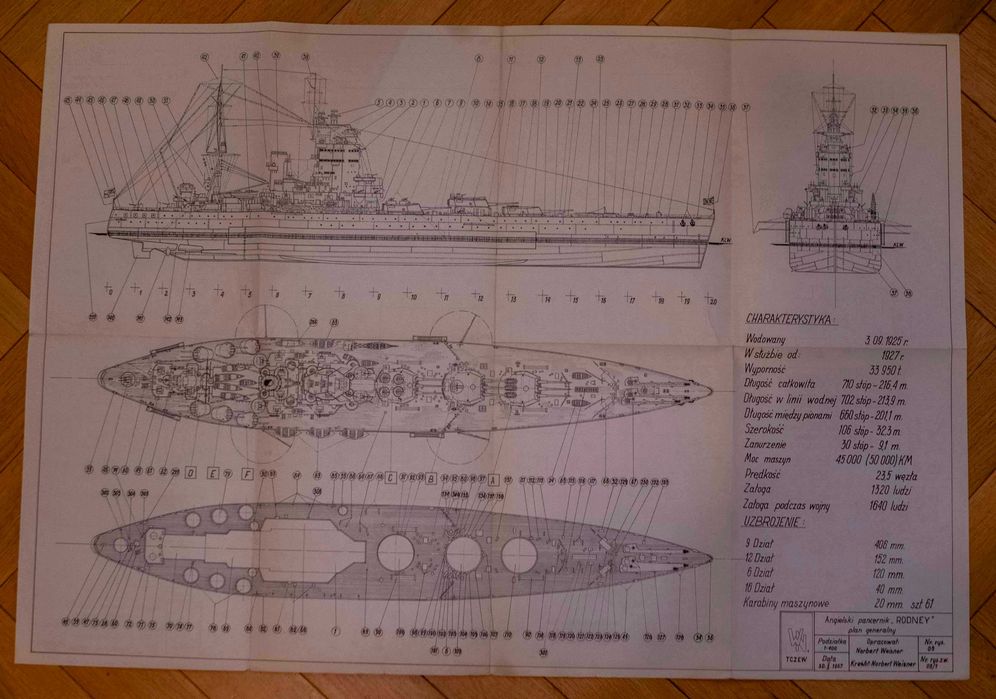 Plany Modelarskie 26 Pancernik HMS Rodney 1968 Rysunki Budowa Modelu