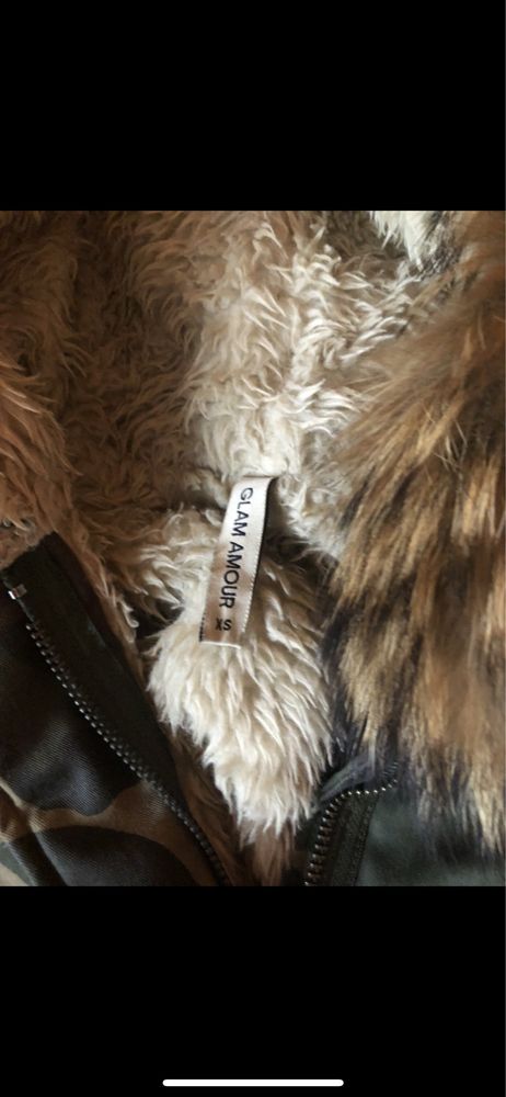 Parka moro z jenotem xs khaki zimowa parkaNaturalne futro