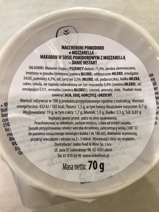 Danie Instant  Maccheroni Pomodoro e Mozzarella