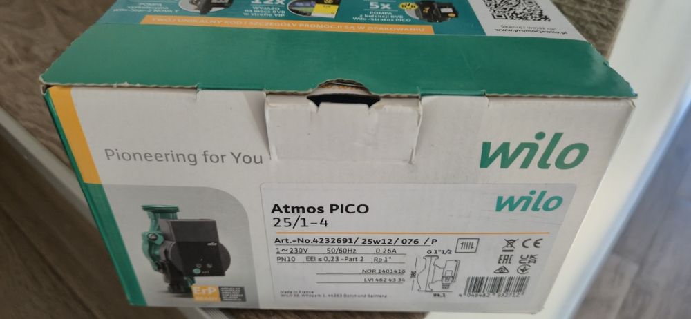 Nowa pompa Wilo Atmos PICO  obiegowa c.o. 25/1-4