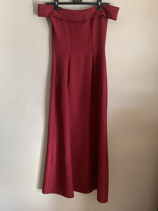 Bordowa sukienka maxi S M wieczorowa na wesele