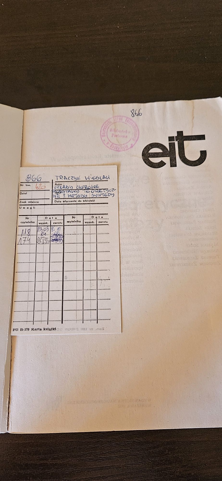 EIT. Układy cyfrowe. Podstawy teoretyczne i metody syntezy.