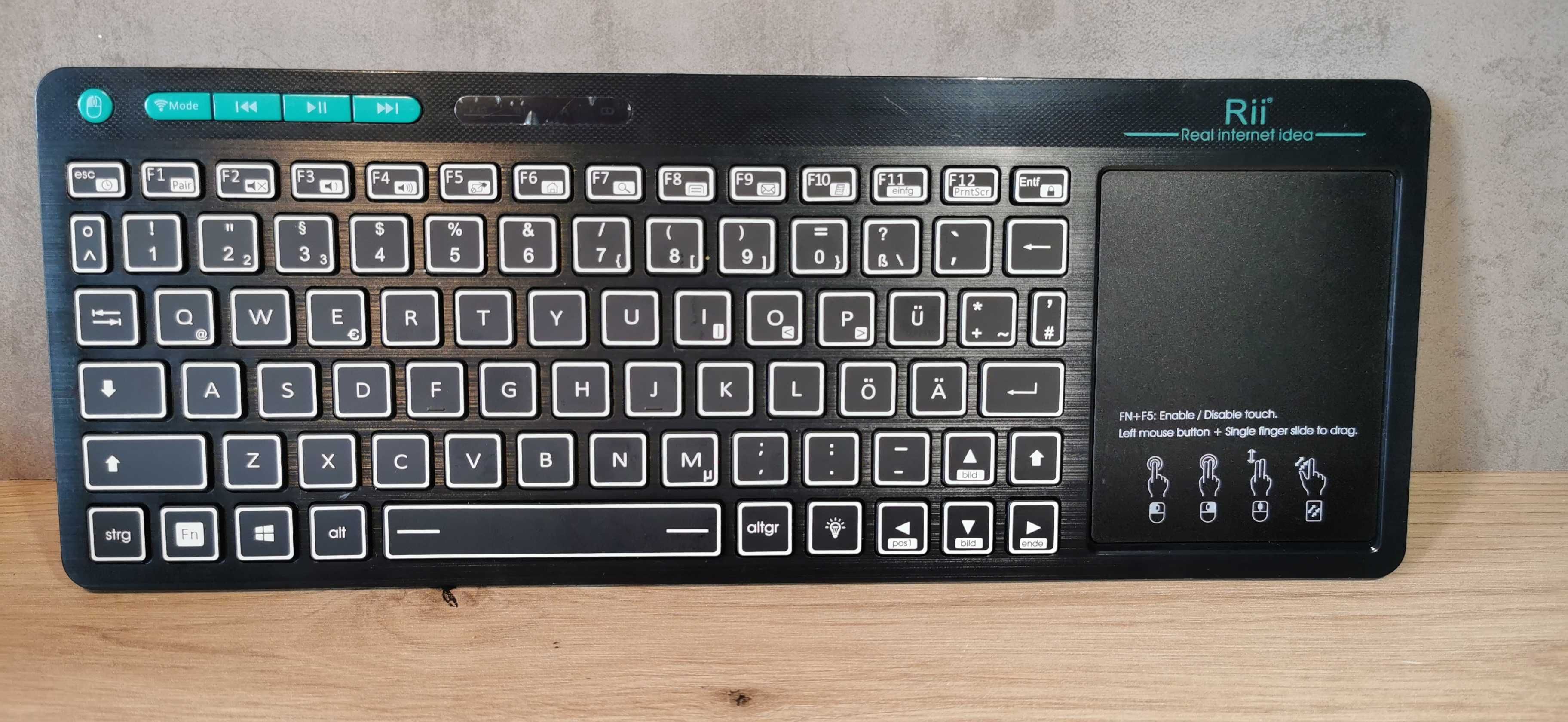 Klawiatura Bezprzewodowa RII RT518S Podświetlana z Touchpadem