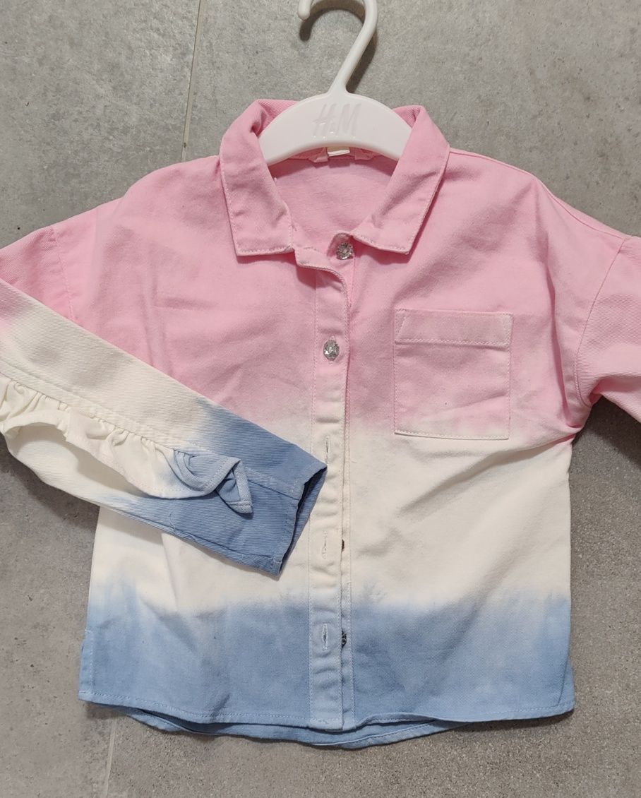 H&m koszula  River island katana kurtka jeansowa ombre różowa falbanki