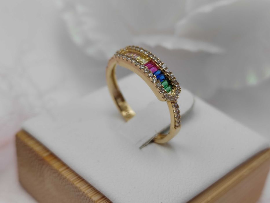 NOWY Złoty Pierścionek Kolorowy r12 / Złoto 585