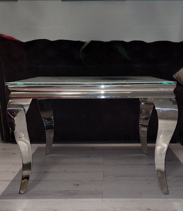 Piękny stolik kawowy srebrny 80x80 glamour okazja