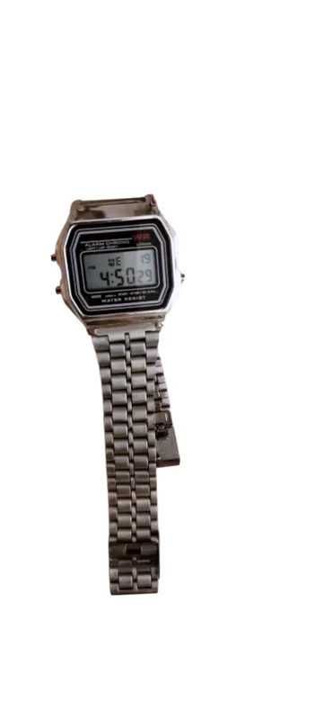 Zegarek srebrny metalowy LED swag elektrnyczny stoper minutnik vintage