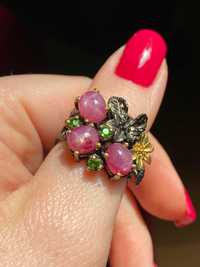 Srebrny pierścionek z naturalnym Rubinem Gwiaździstym!!!
