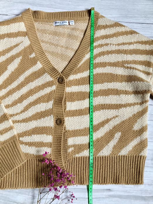 Beżowy kardigan damski zebra Brave Soul oversize miękki sweter L, 40