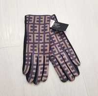 Rękawiczki satynowe aksamitne wzory brązowo czarne