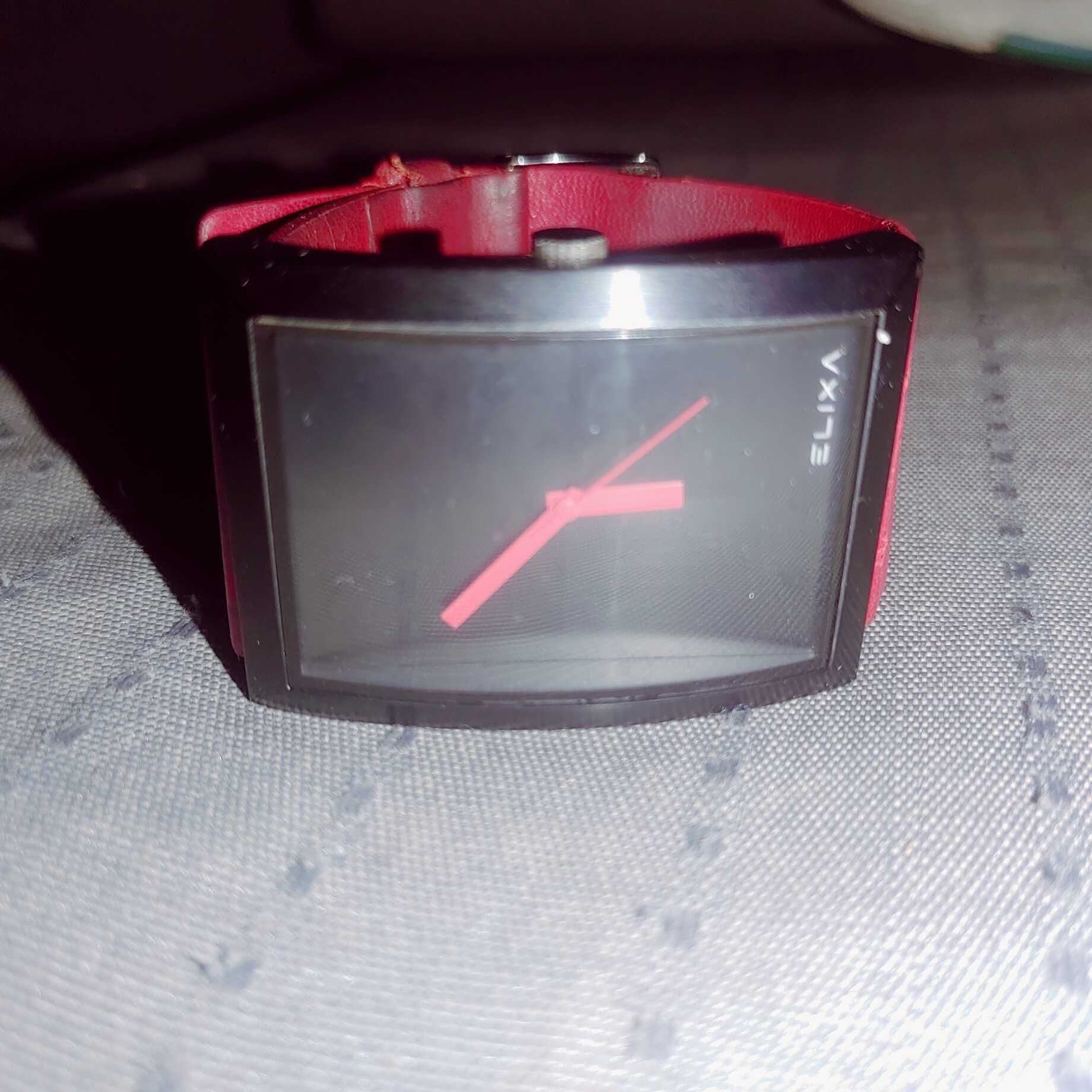 Elixa skorzany zegarek bordowy czerwony