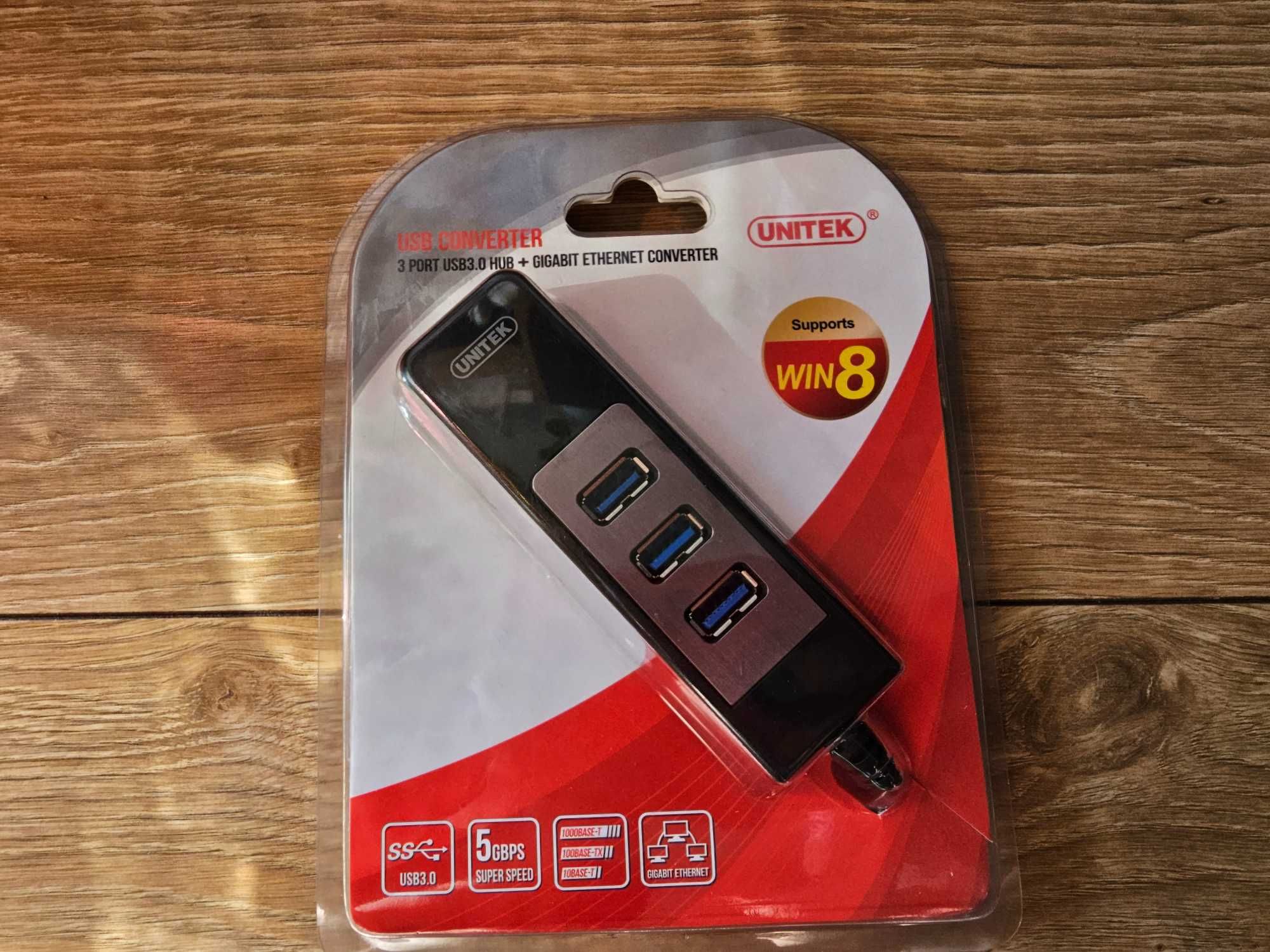 Replikator portów USB-3.0 Unitek, karta Ethernet 1Gbps