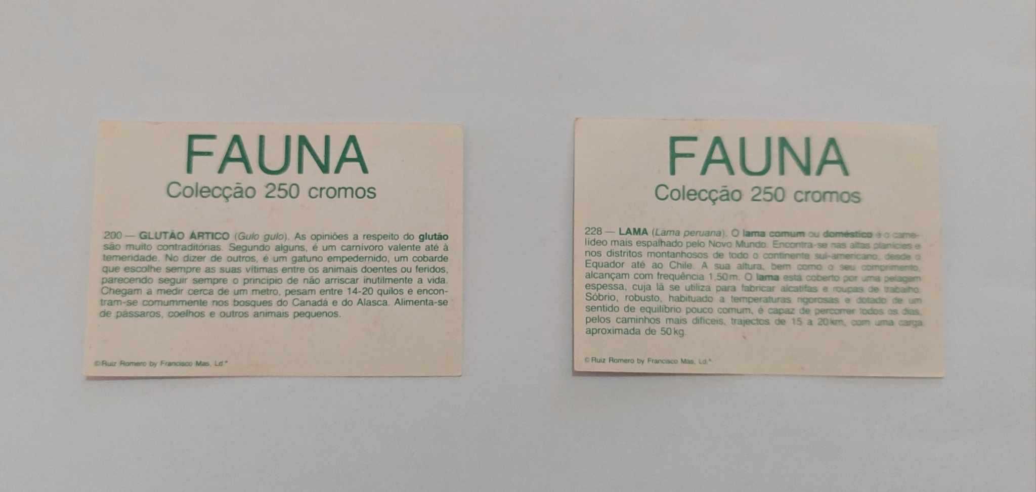 Cromos da coleção Fauna Vertebrados, de 1977, da Editora Francisco Mas
