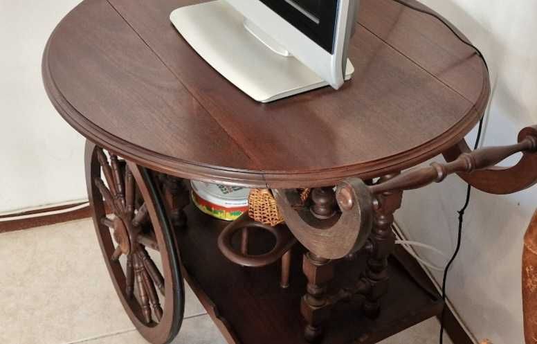 Mesa Bar Carrinho com Abas em Madeira como nova