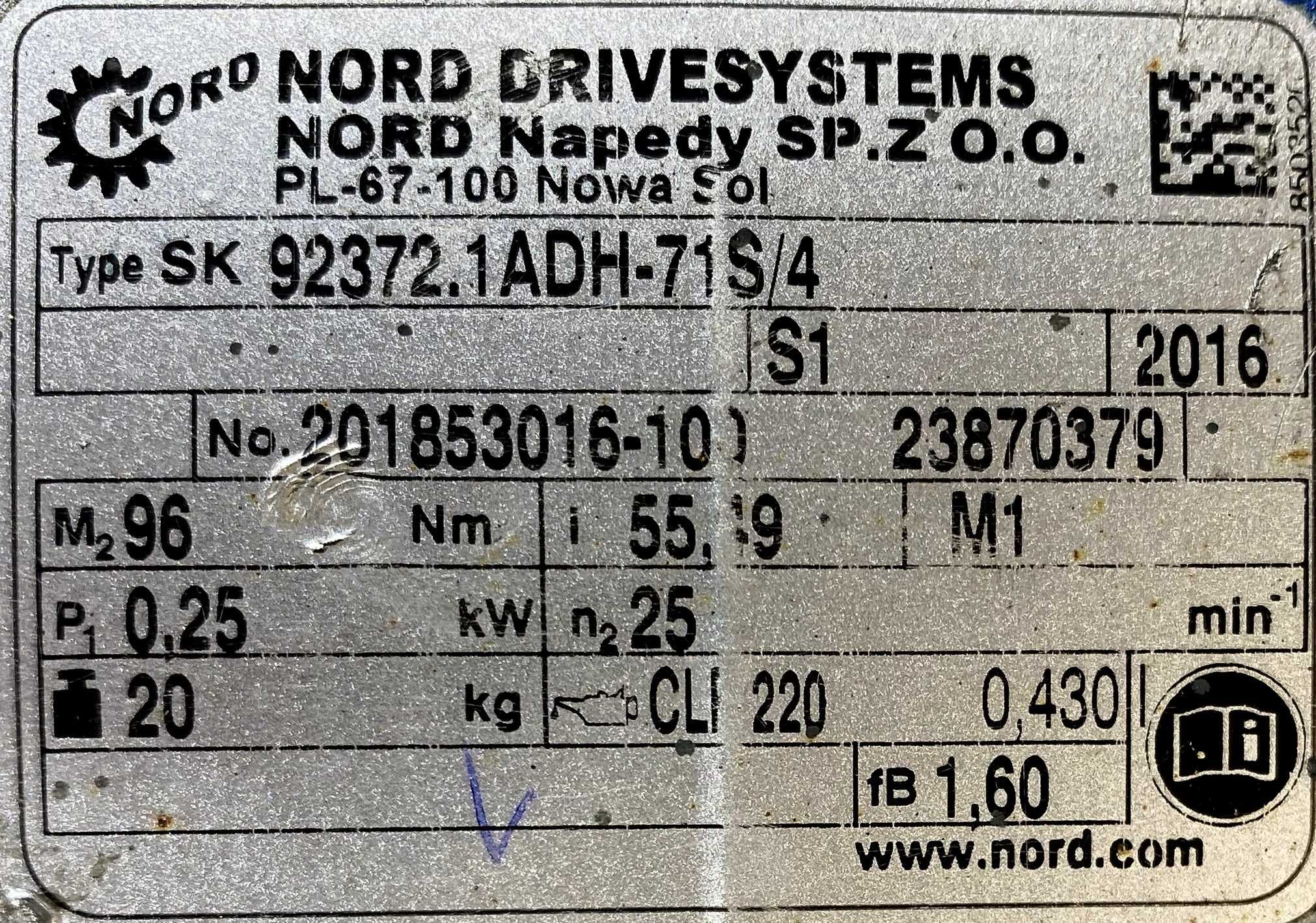 motoreduktor / przekładnia 0,25kW 25obr. 3fazowy NORD