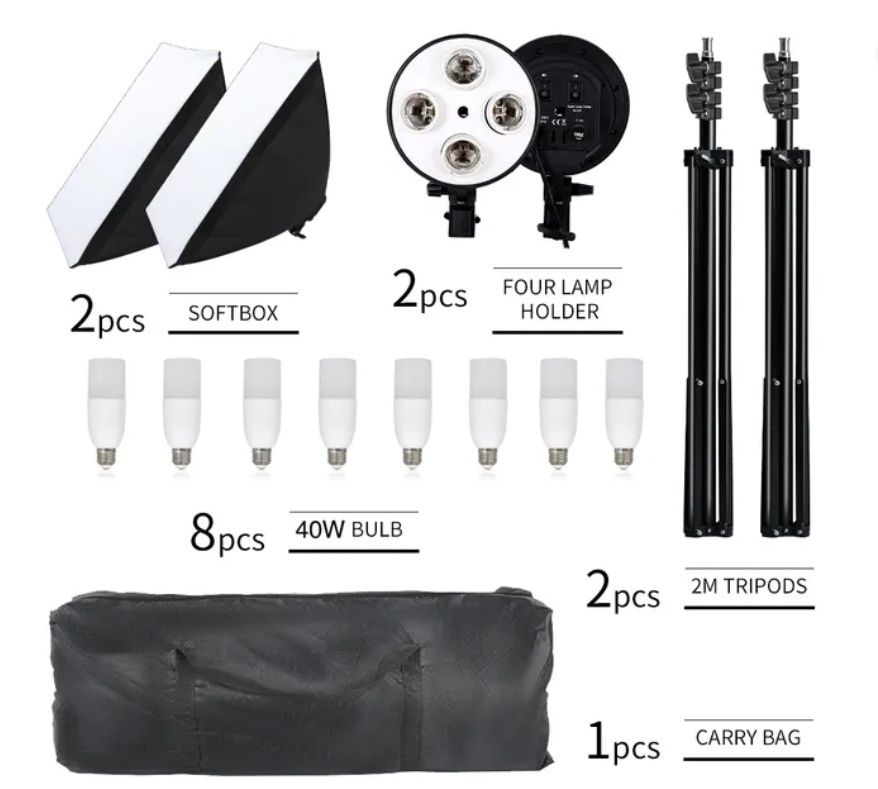 Kit de 2 softbox tripés 8 lâmpadas e bolsa de transporte NOVO