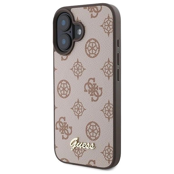 Etui Guess Peony Script MagSafe na iPhone 16 - brązowe