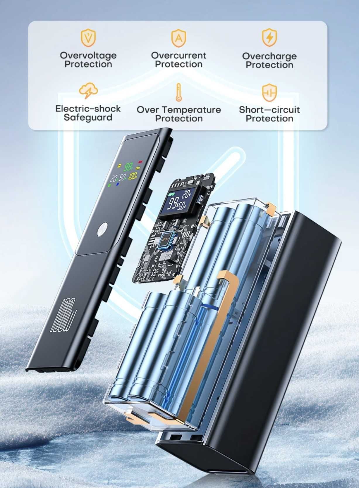 Power Bank QOOVI 100W 20000 мАг, потужний для ноутбуків, планшетів тел
