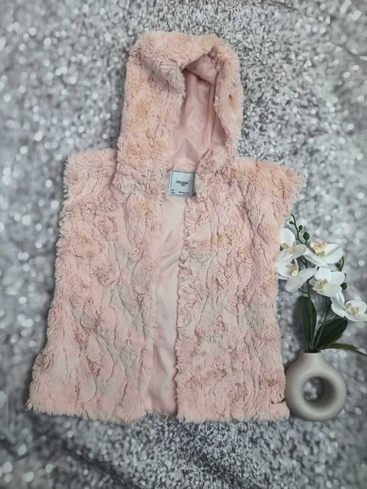 Kamizelka/bezrękawnik pudrowy różowy z kapturem,  128 cm